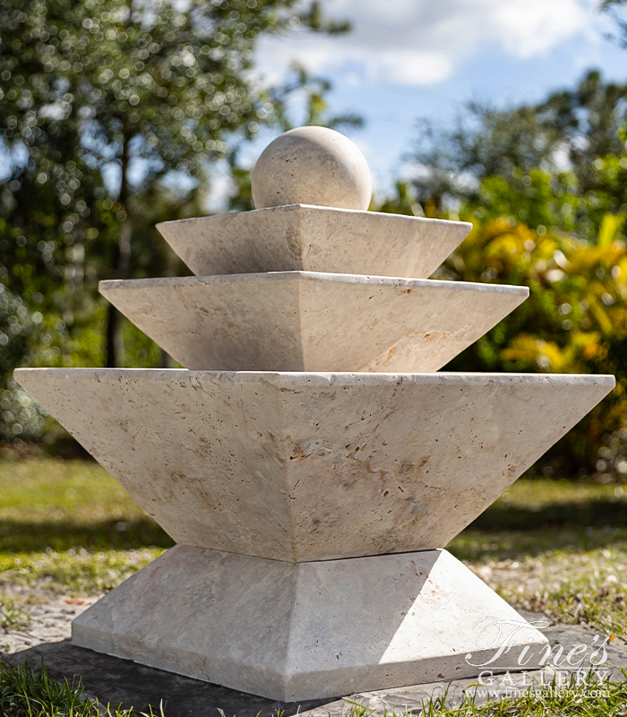 Marble Fountains  - Contemporary Sphere Fountain In Light Travertine - MF-2231